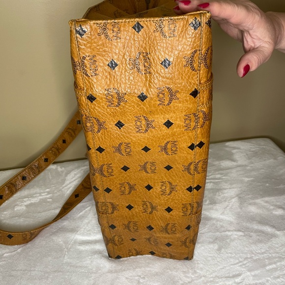 MCM Visetos Cognac Tote Bag - minor wear to corners and scratch on hardware - Picture 11 of 16